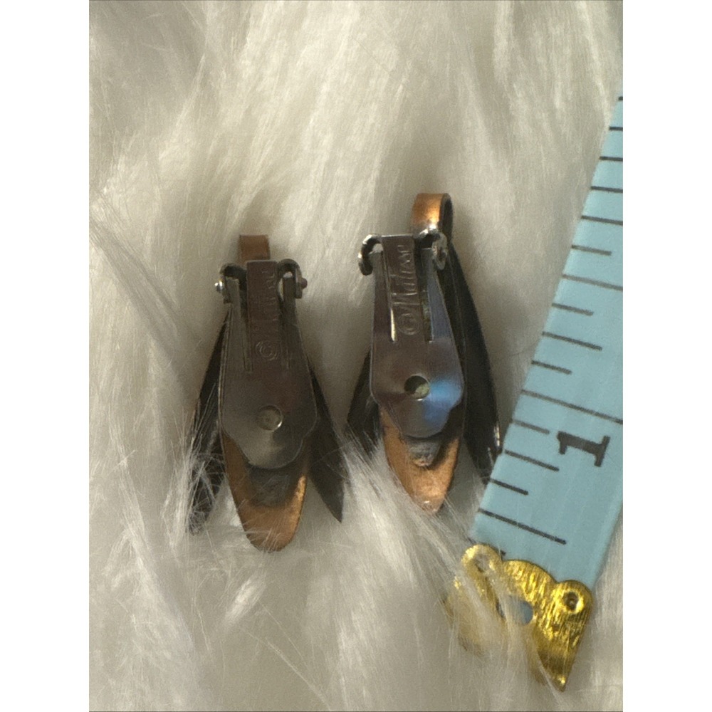 Vintage Signed Matisse Renoir Retro Blue Enamel & Copper Clip On Earrings MCM - Picture 3 of 4